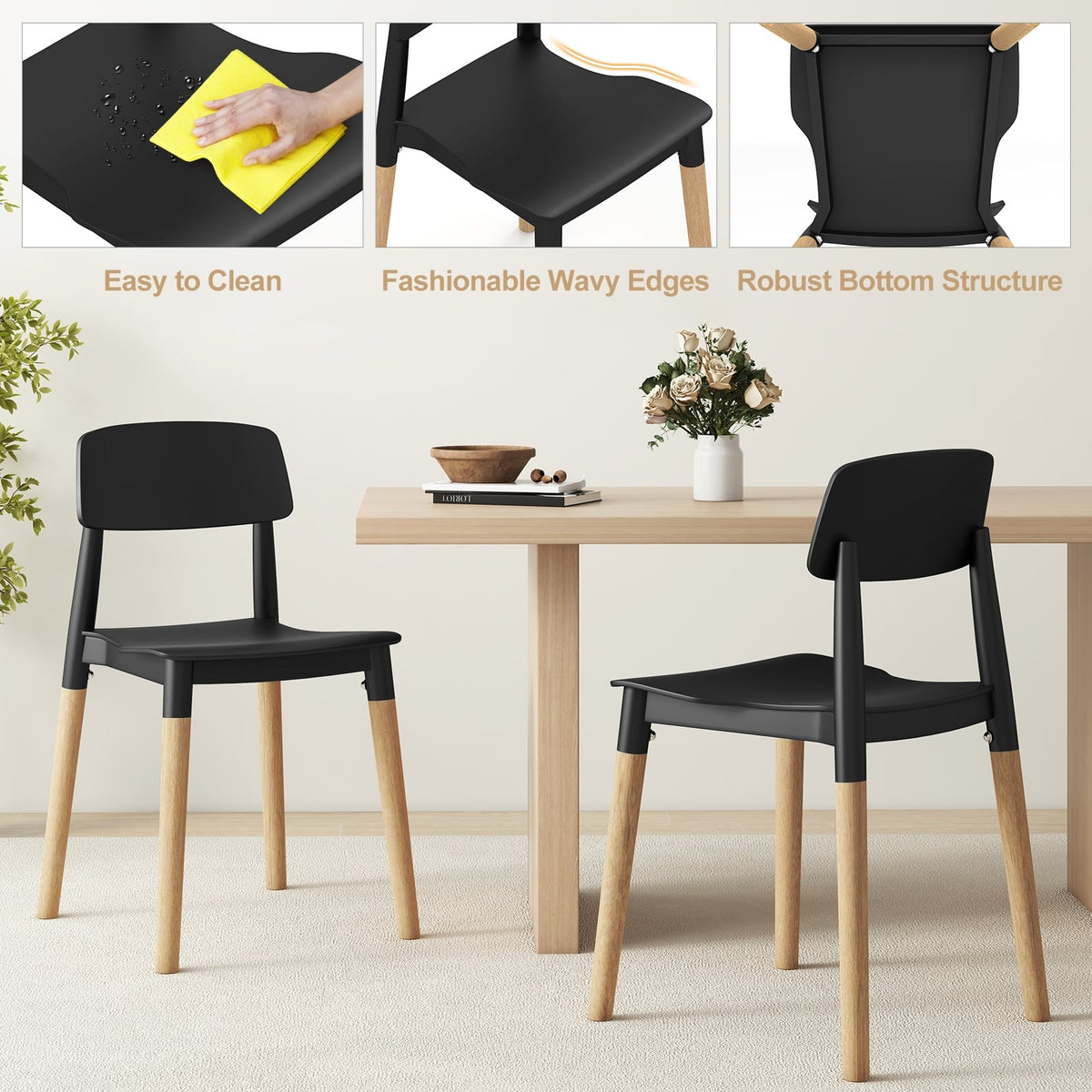 Modern Dining Side Chairs Set of 4 with Ergonomic Backrest for Dining Room-Black-Dining Chairs-DECOROLALA