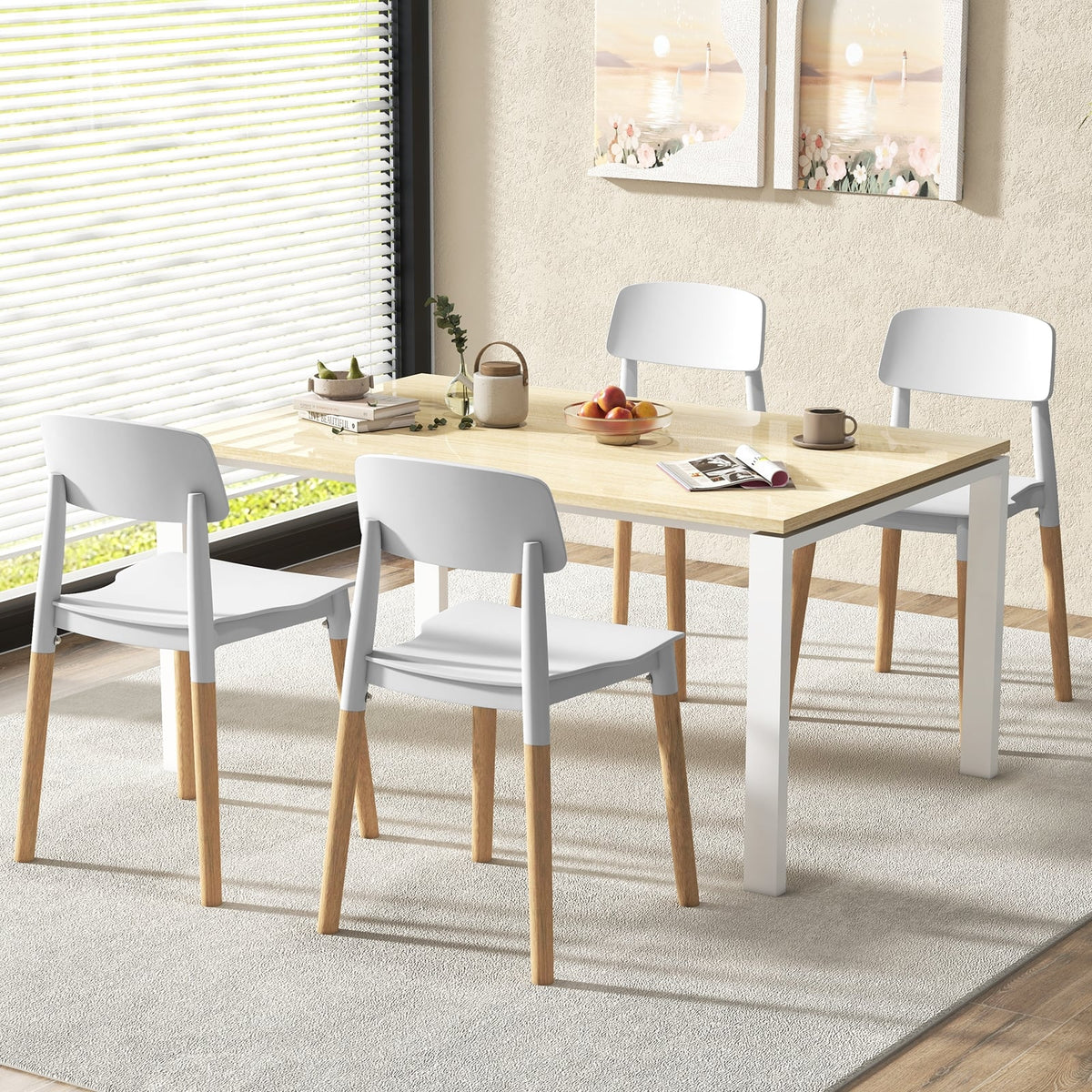 Modern Dining Side Chairs Set of 4 with Ergonomic Backrest for Dining Room-White-Dining Chairs-DECOROLALA