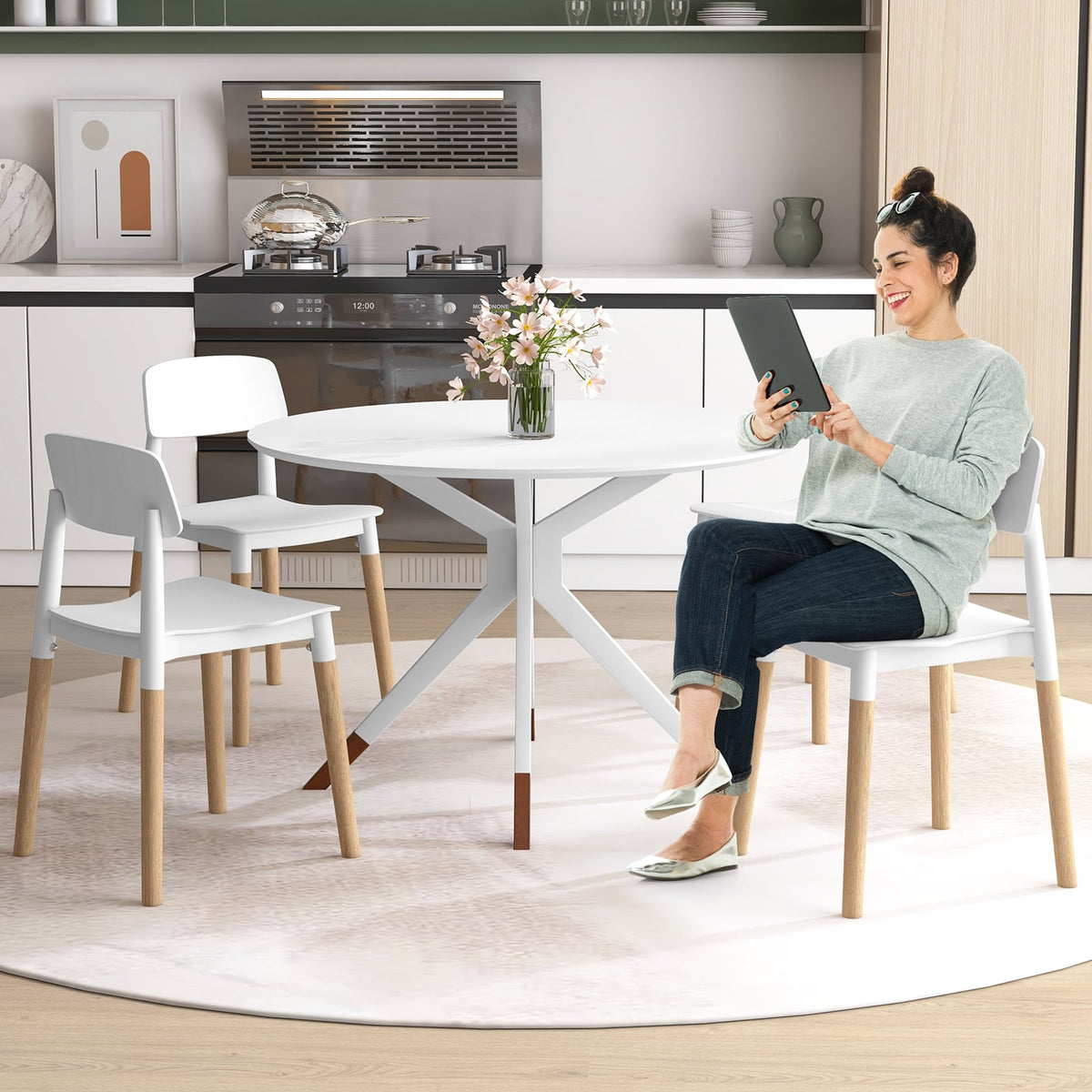 Modern Dining Side Chairs Set of 4 with Ergonomic Backrest for Dining Room-White-Dining Chairs-DECOROLALA