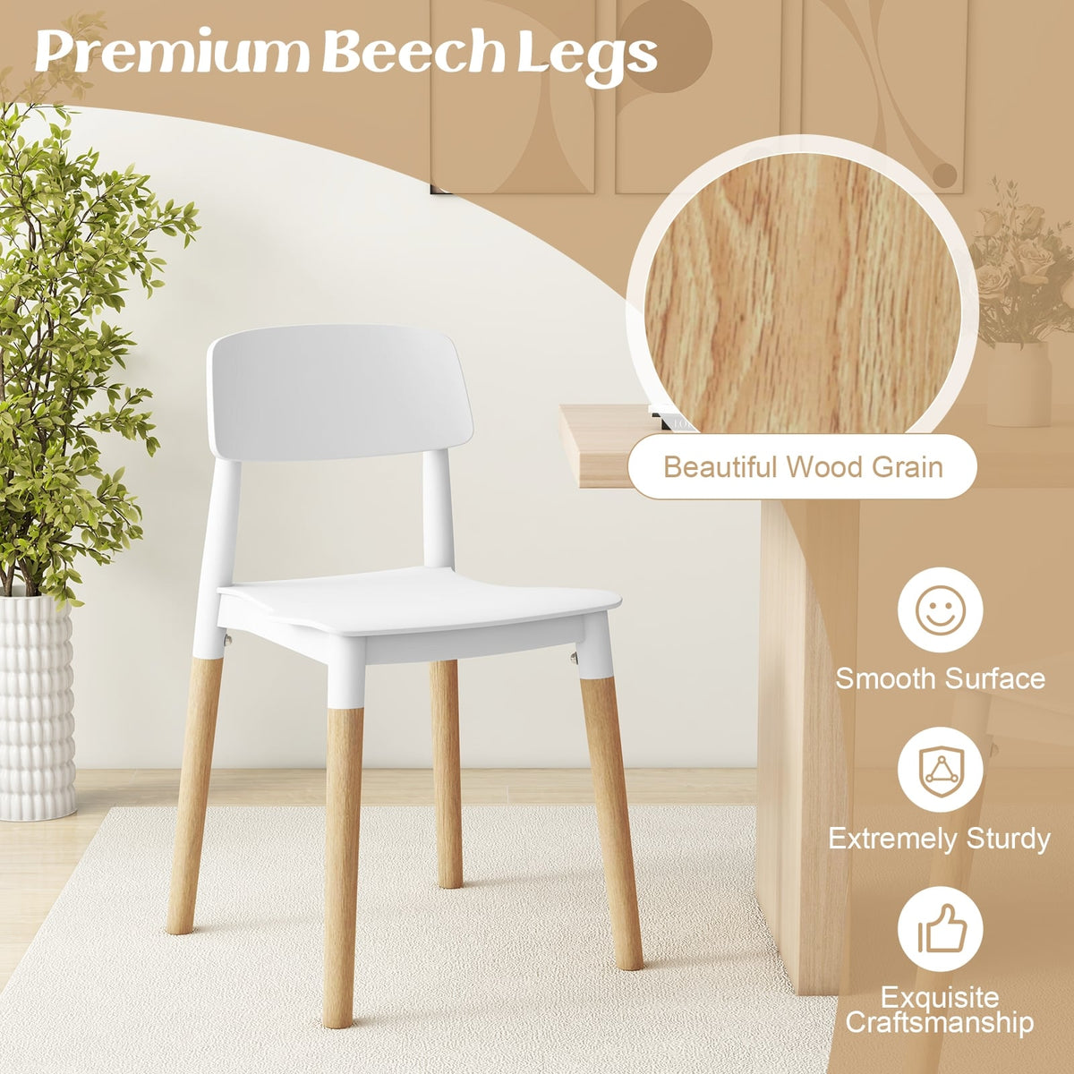 Modern Dining Side Chairs Set of 4 with Ergonomic Backrest for Dining Room-White-Dining Chairs-DECOROLALA