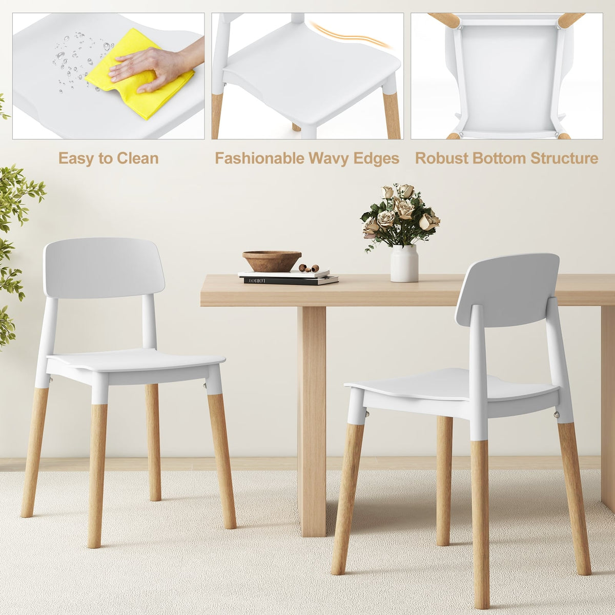 Modern Dining Side Chairs Set of 4 with Ergonomic Backrest for Dining Room-White-Dining Chairs-DECOROLALA