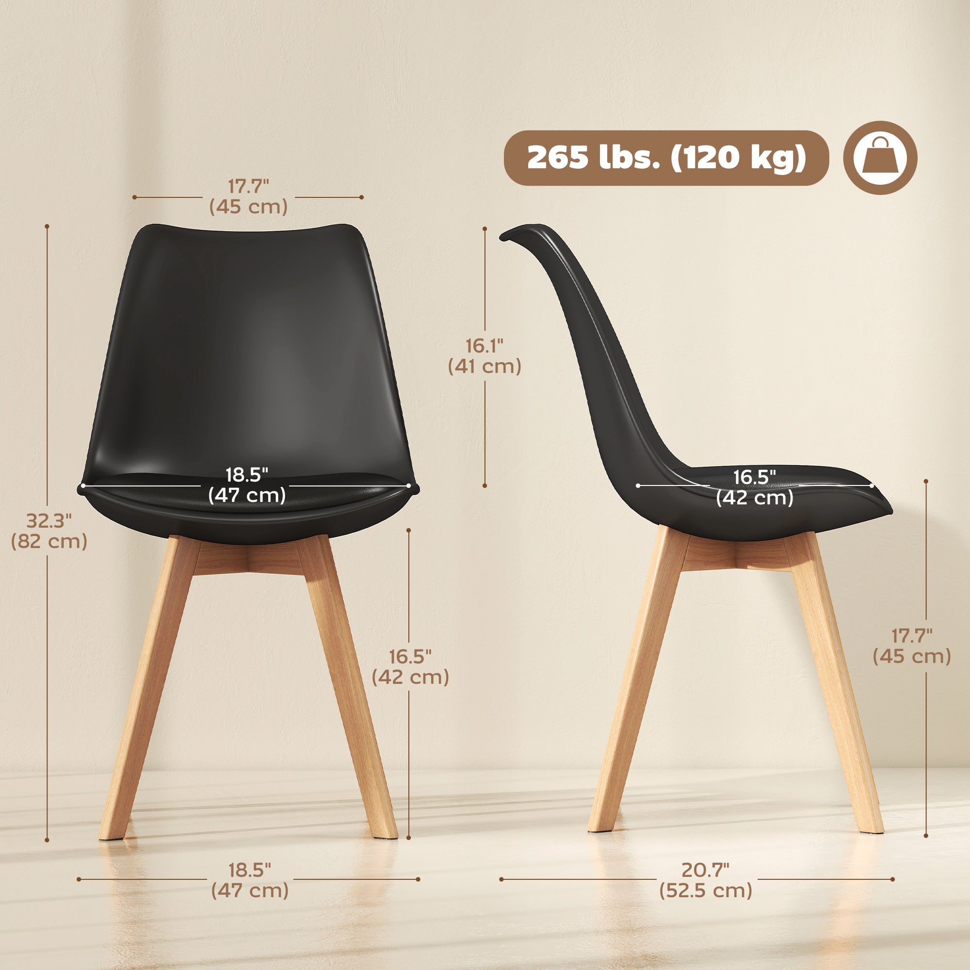 Modern Dining Table Chairs Set of 6, Rubber Wood Kitchen Table Chairs with PU Leather Cushion for Living Room, Bedroom-Home Furnishings > Kitchen & Dining Furniture > Dining Chairs-DECOROLALA