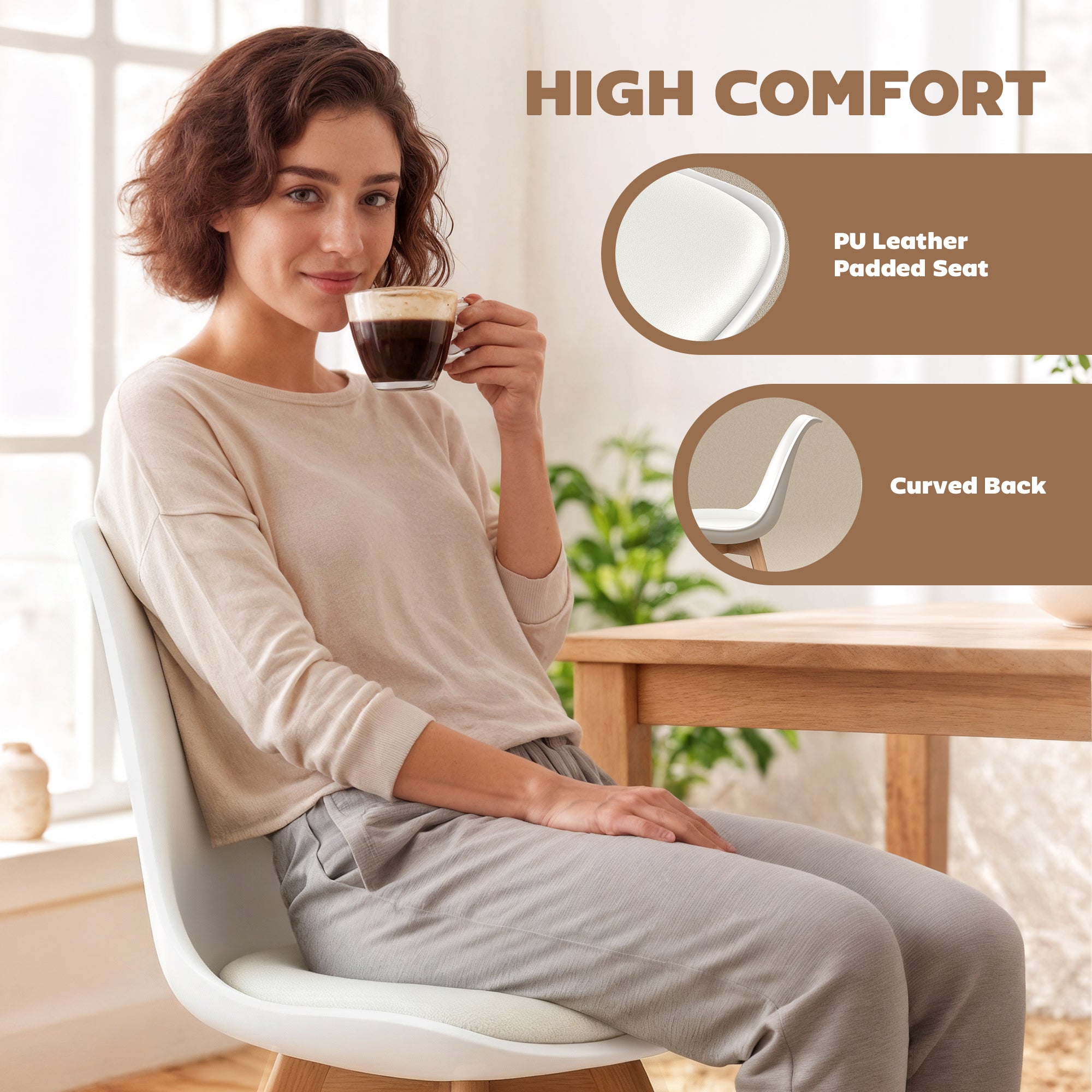 Modern Dining Table Chairs Set of 6, Rubber Wood Kitchen Table Chairs with PU Leather Cushion for Living Room, Bedroom-Home Furnishings > Kitchen & Dining Furniture > Dining Chairs-DECOROLALA