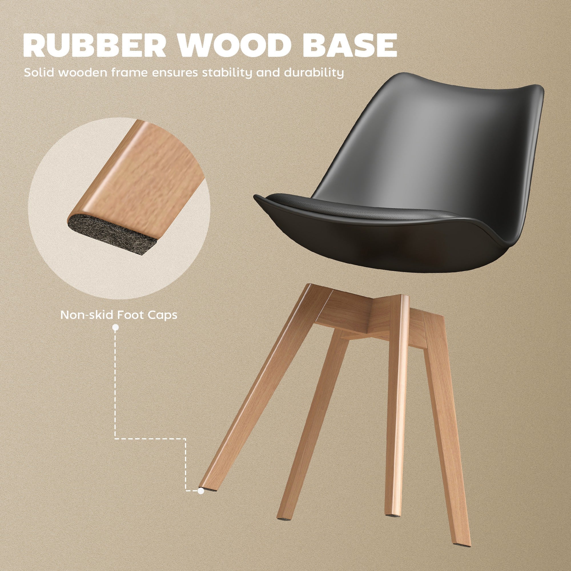 Modern Dining Table Chairs Set of 6, Rubber Wood Kitchen Table Chairs with PU Leather Cushion for Living Room, Bedroom-Home Furnishings > Kitchen & Dining Furniture > Dining Chairs-DECOROLALA