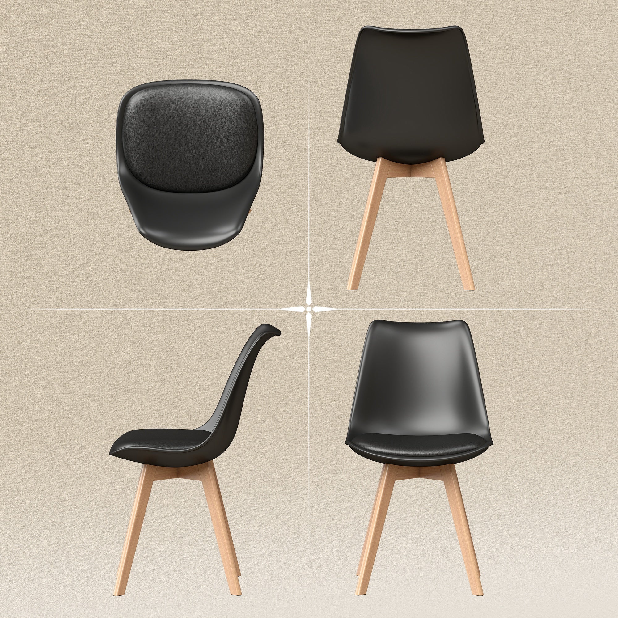 Modern Dining Table Chairs Set of 6, Rubber Wood Kitchen Table Chairs with PU Leather Cushion for Living Room, Bedroom-Home Furnishings > Kitchen & Dining Furniture > Dining Chairs-DECOROLALA