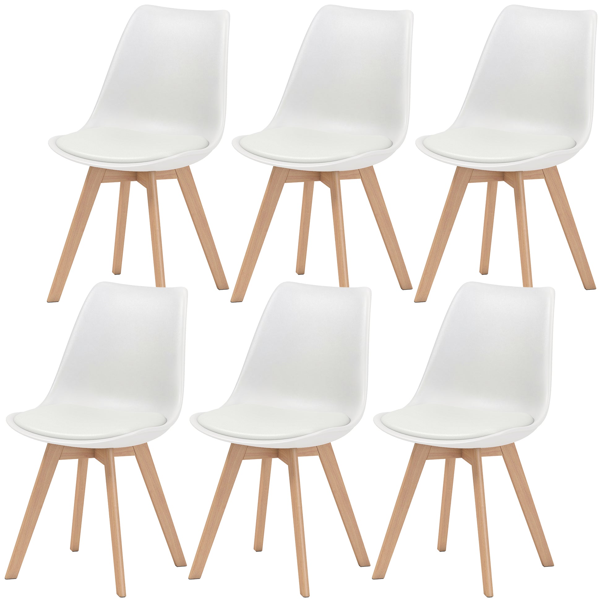 Modern Dining Table Chairs Set of 6, Rubber Wood Kitchen Table Chairs with PU Leather Cushion for Living Room, Bedroom-Home Furnishings > Kitchen & Dining Furniture > Dining Chairs-DECOROLALA