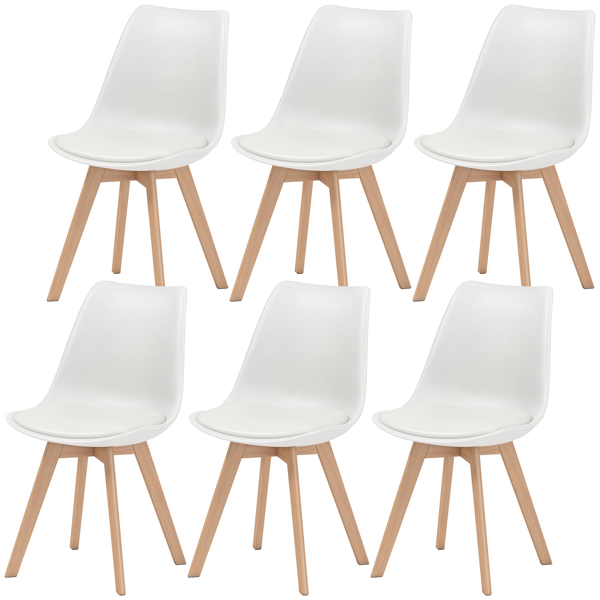 Modern Dining Table Chairs Set of 6, Rubber Wood Kitchen Table Chairs with PU Leather Cushion for Living Room, Bedroom-Home Furnishings > Kitchen & Dining Furniture > Dining Chairs-DECOROLALA