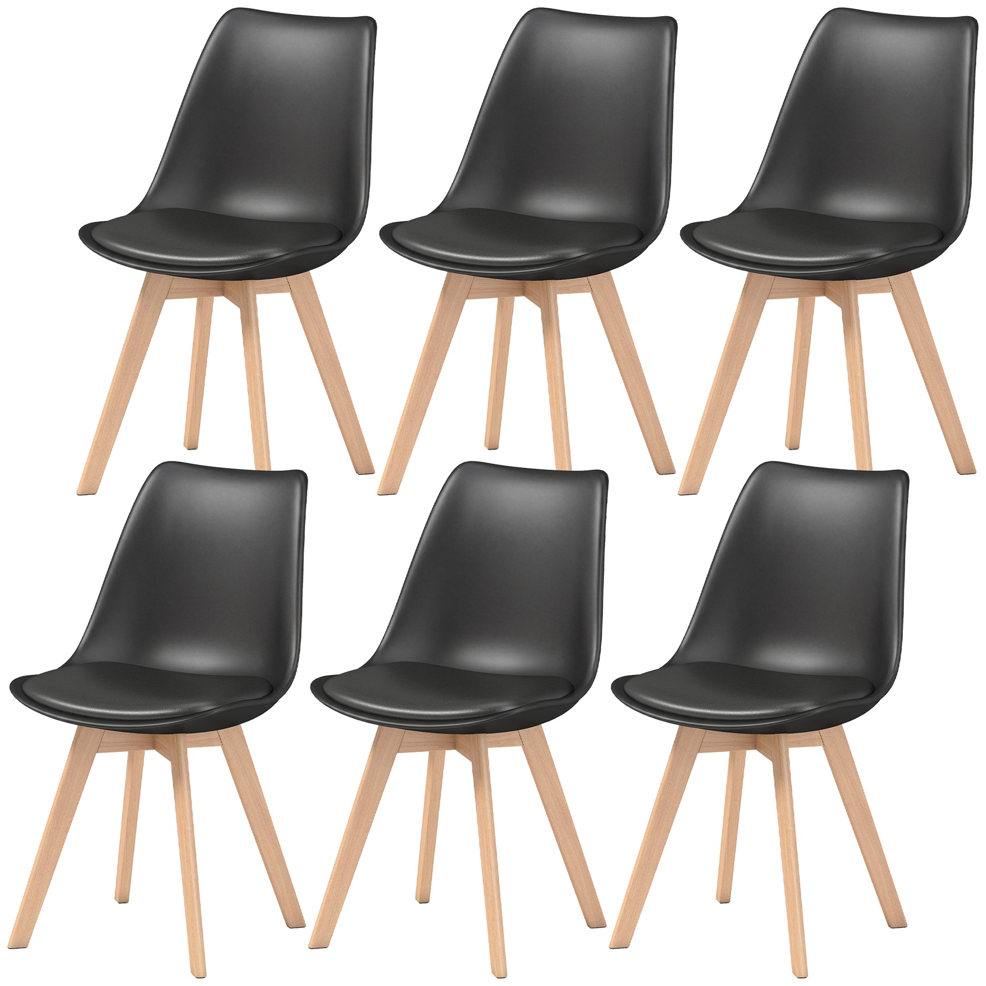 Modern Dining Table Chairs Set of 6, Rubber Wood Kitchen Table Chairs with PU Leather Cushion for Living Room, Bedroom-Home Furnishings > Kitchen & Dining Furniture > Dining Chairs-DECOROLALA