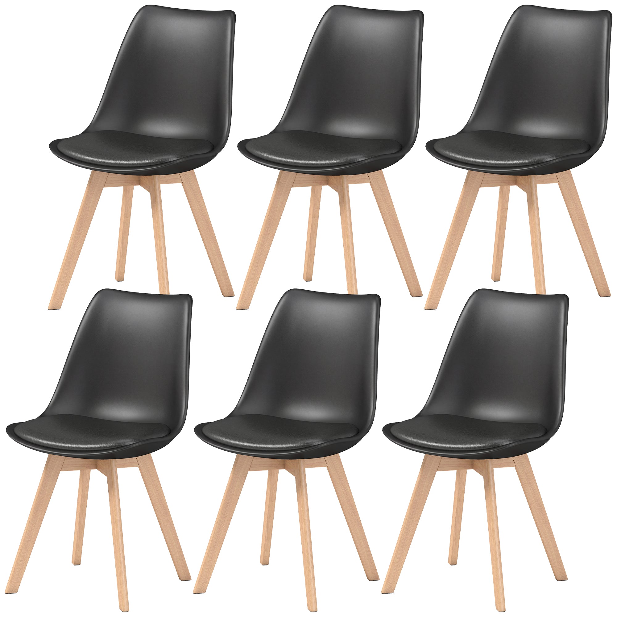 Modern Dining Table Chairs Set of 6, Rubber Wood Kitchen Table Chairs with PU Leather Cushion for Living Room, Bedroom-Home Furnishings > Kitchen & Dining Furniture > Dining Chairs-DECOROLALA