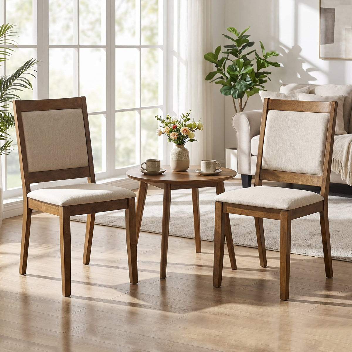 Modern Dining Upholstered Kitchen Chair Set of 2 with Padded Backrest-Brown-Dining Chairs-DECOROLALA