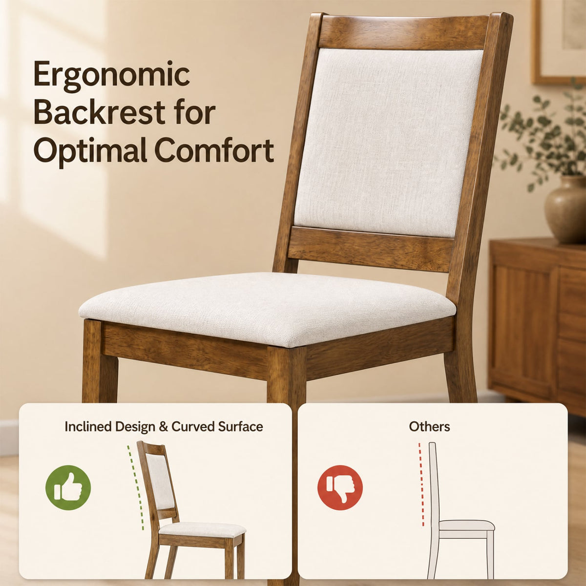 Modern Dining Upholstered Kitchen Chair Set of 2 with Padded Backrest-Brown-Dining Chairs-DECOROLALA