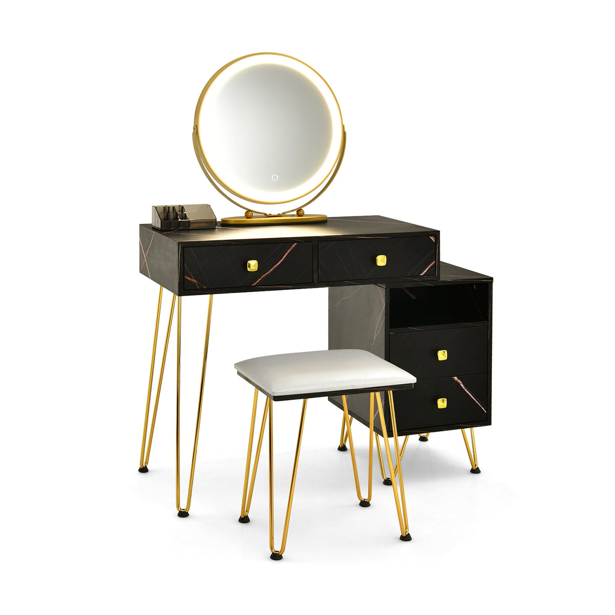 Modern Dressing Table with Storage Cabinet-Black-Makeup Vanities-DECOROLALA