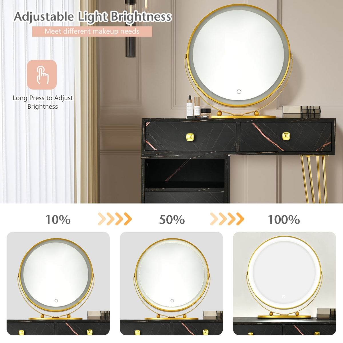 Modern Dressing Table with Storage Cabinet-Black-Makeup Vanities-DECOROLALA