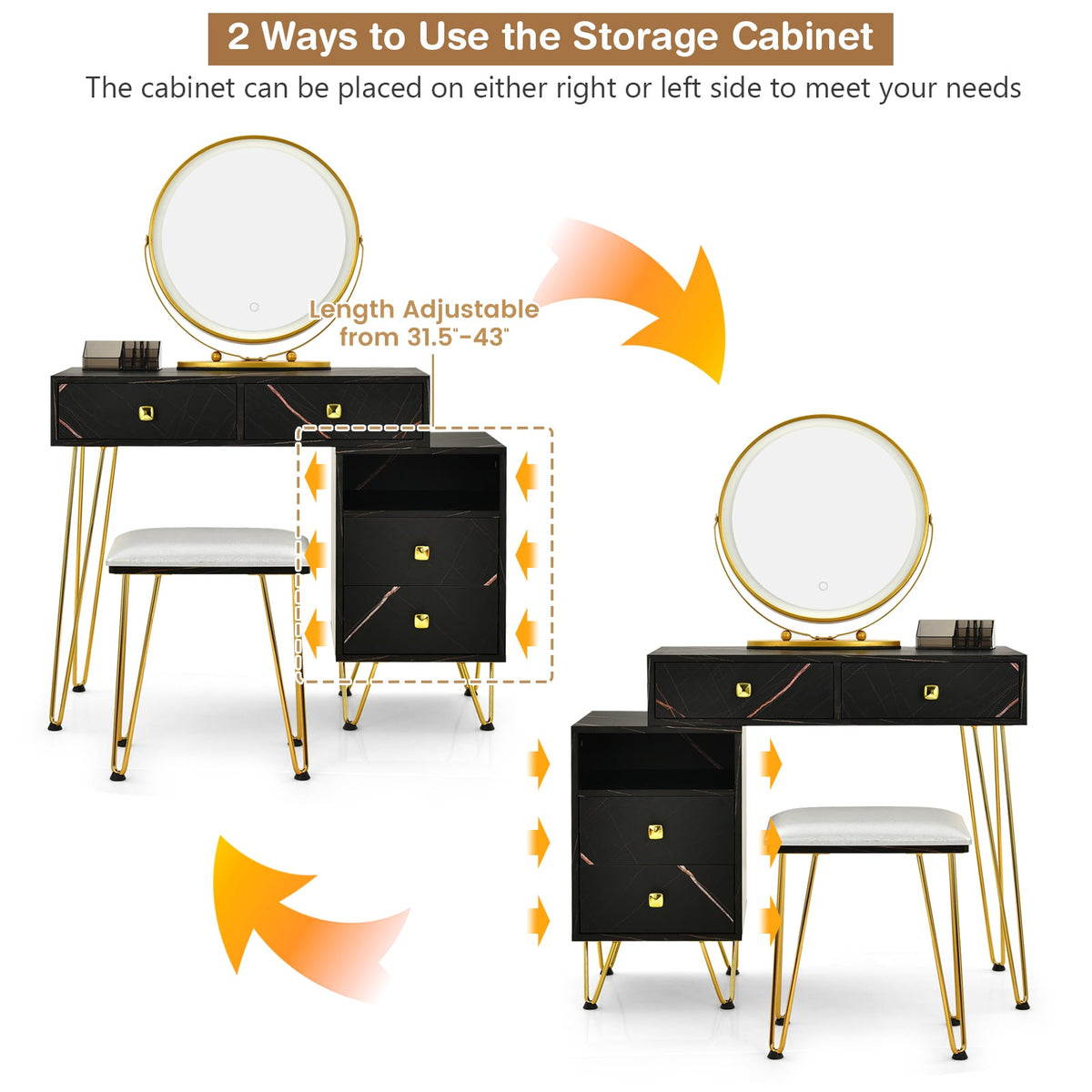 Modern Dressing Table with Storage Cabinet-Black-Makeup Vanities-DECOROLALA