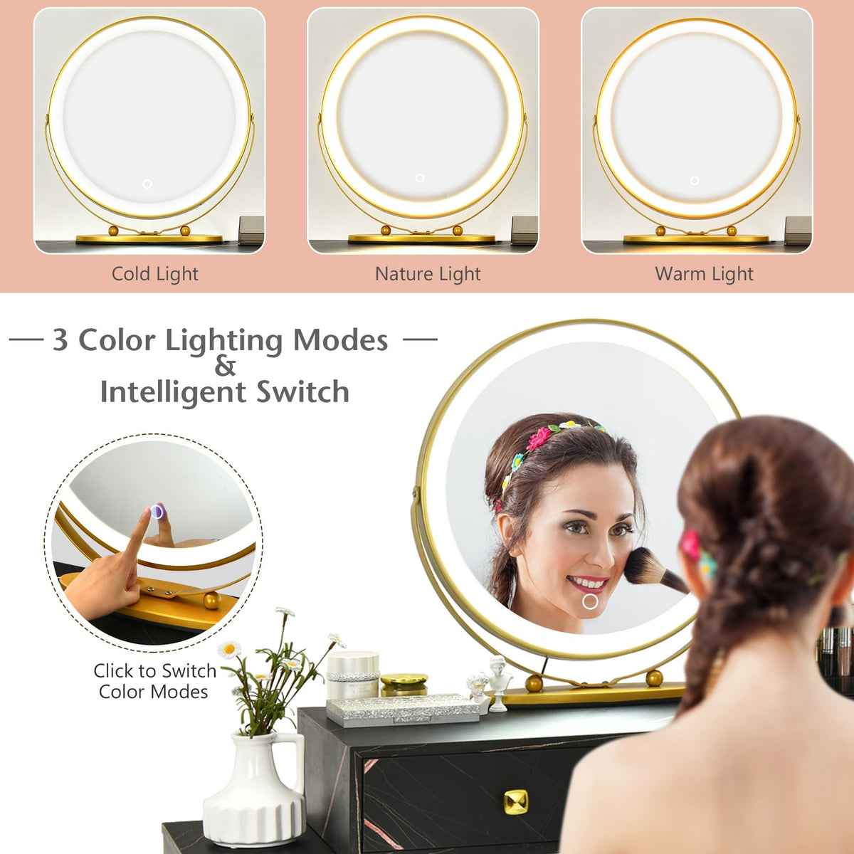 Modern Dressing Table with Storage Cabinet-Black-Makeup Vanities-DECOROLALA