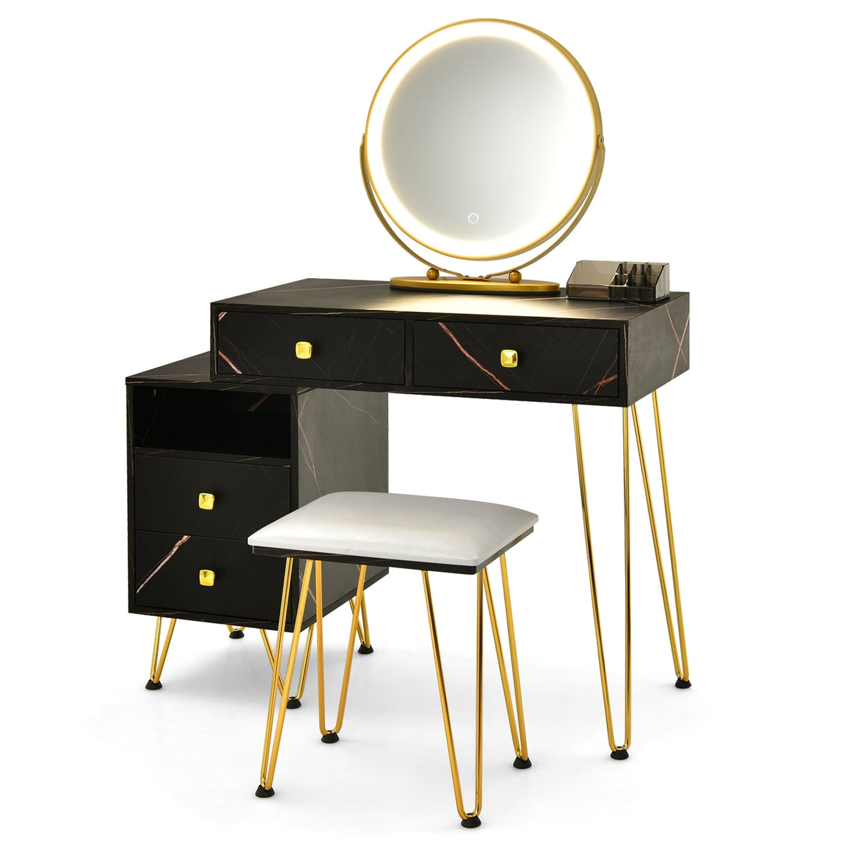Modern Dressing Table with Storage Cabinet-Black-Makeup Vanities-DECOROLALA