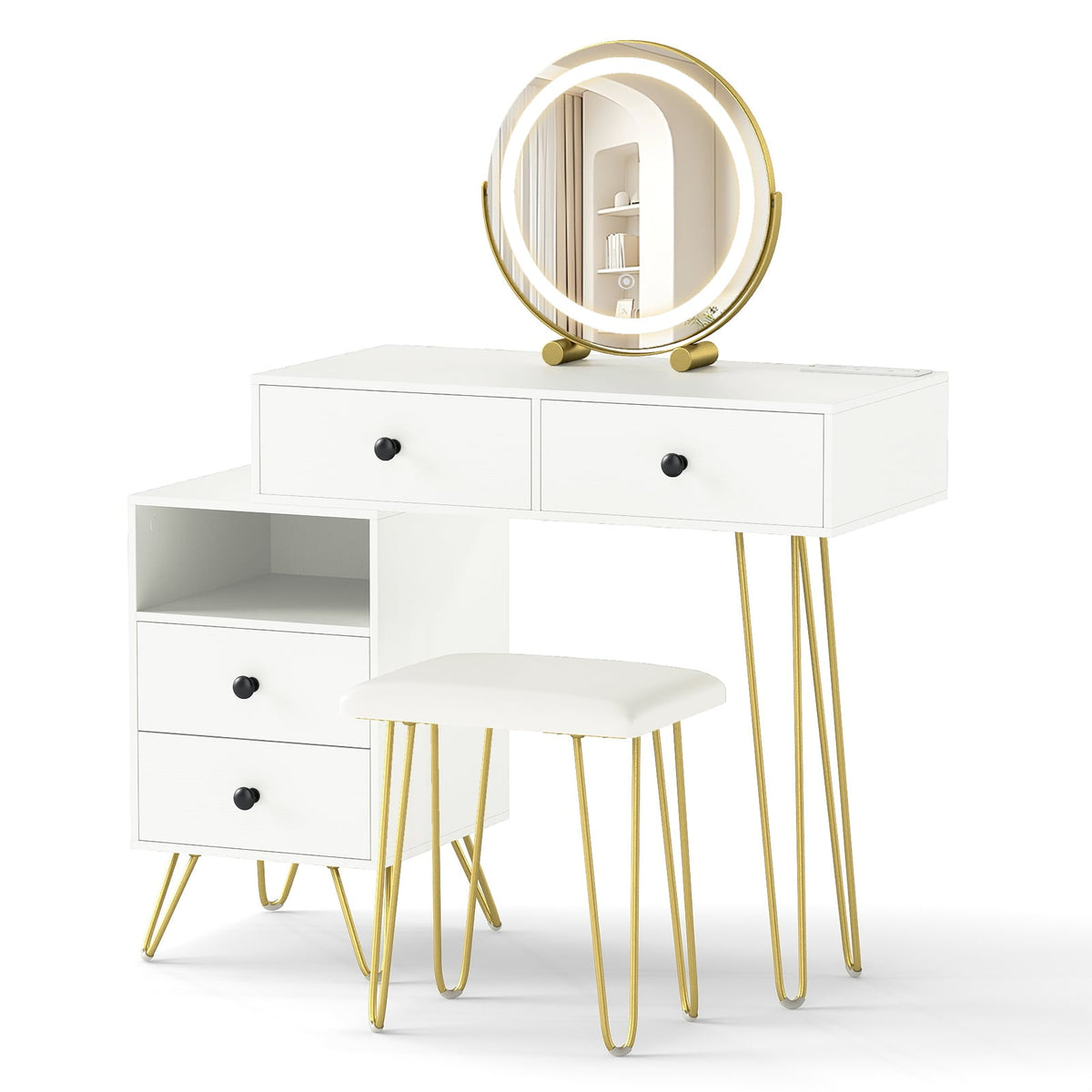 Modern Dressing Table with Storage Cabinet-Off white-Makeup Vanities-DECOROLALA