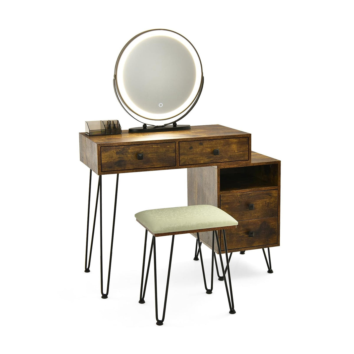 Modern Dressing Table with Storage Cabinet-Rustic Brown-Makeup Vanities-DECOROLALA