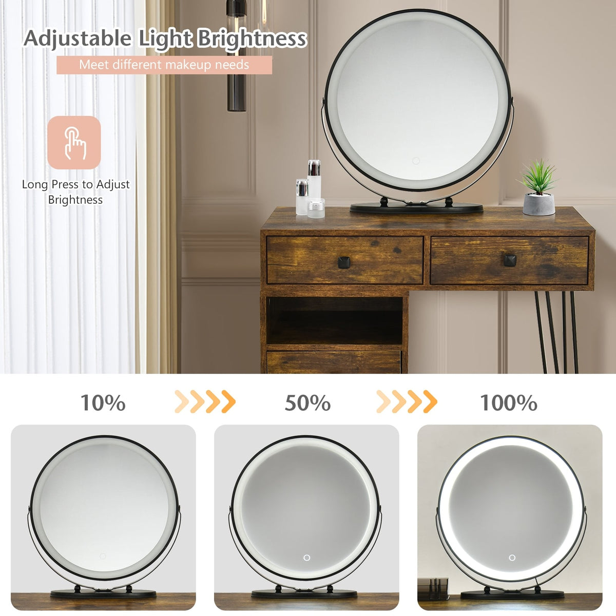 Modern Dressing Table with Storage Cabinet-Rustic Brown-Makeup Vanities-DECOROLALA