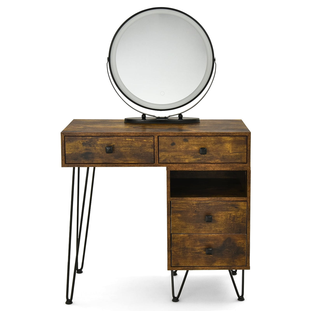 Modern Dressing Table with Storage Cabinet-Rustic Brown-Makeup Vanities-DECOROLALA