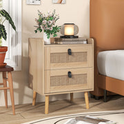 Modern End Table Bedside Table with 2 Rattan Decorated Drawers-Natural-Nightstands-DECOROLALA