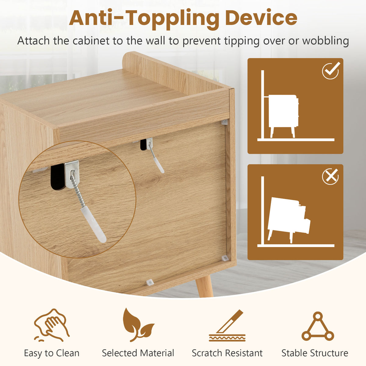 Modern End Table Bedside Table with 2 Rattan Decorated Drawers-Natural-Nightstands-DECOROLALA