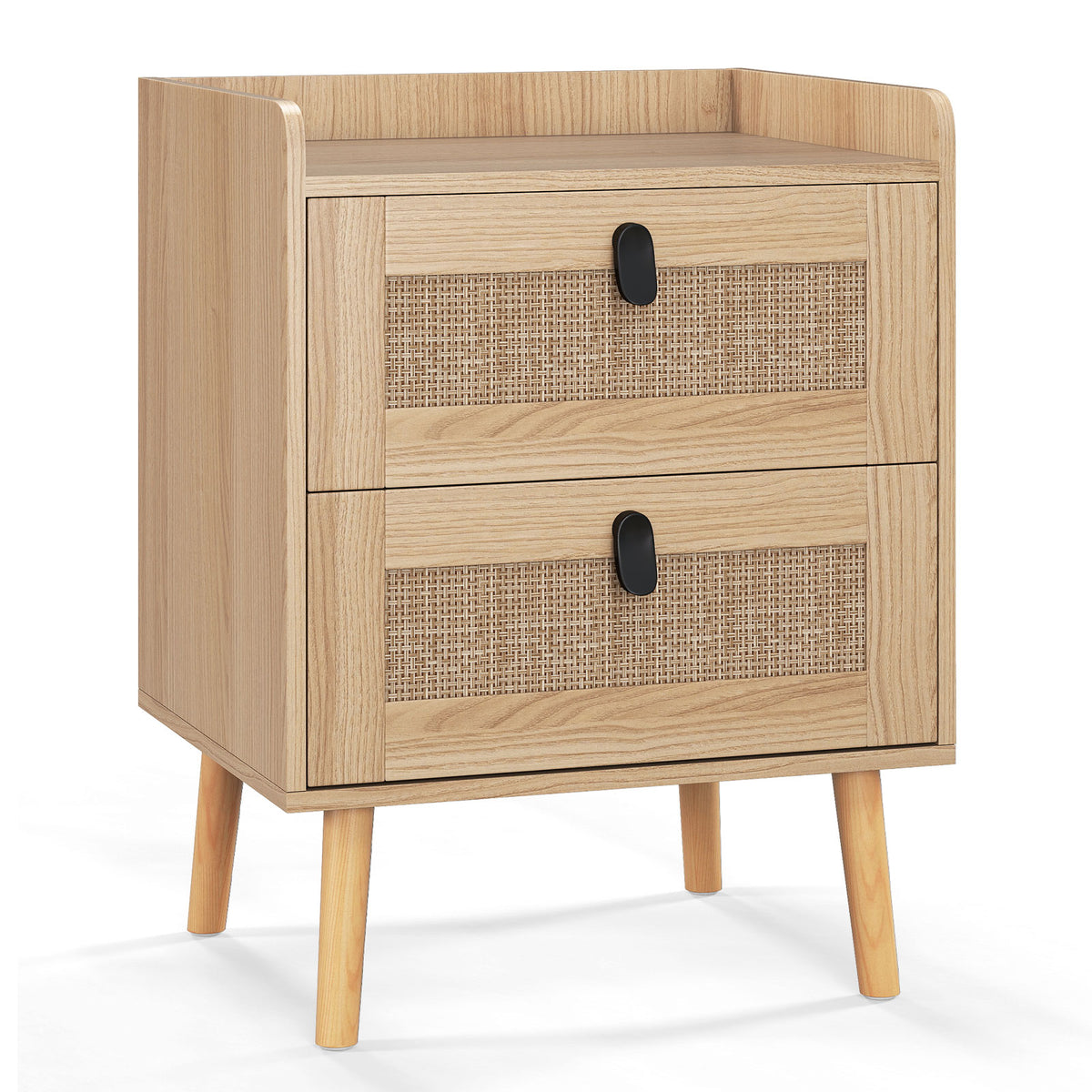 Modern End Table Bedside Table with 2 Rattan Decorated Drawers-Natural-Nightstands-DECOROLALA