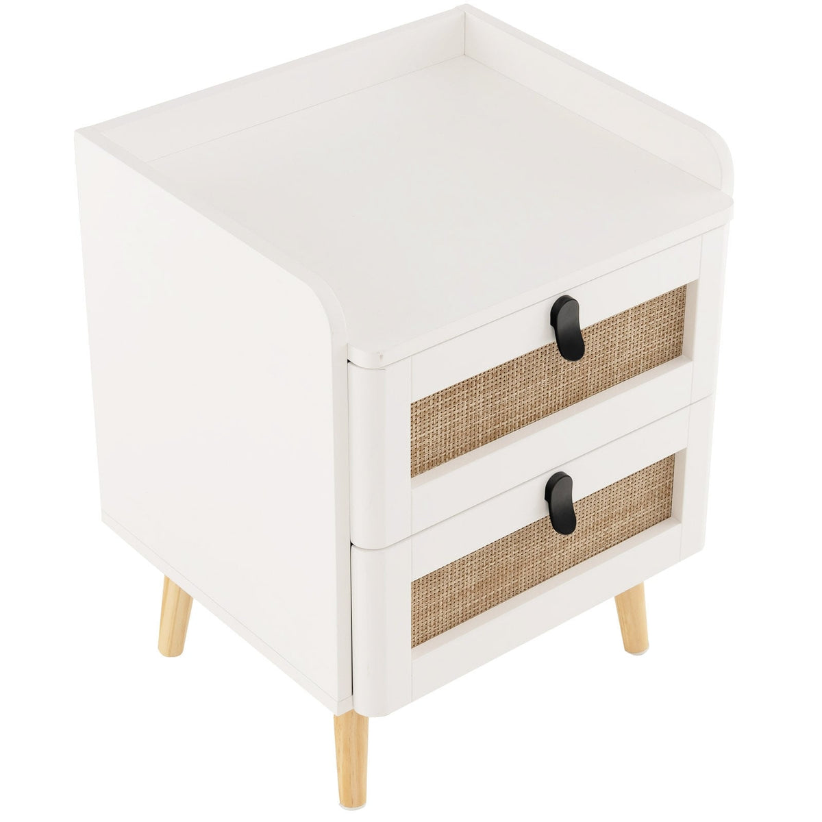 Modern End Table Bedside Table with 2 Rattan Decorated Drawers-White-Nightstands-DECOROLALA