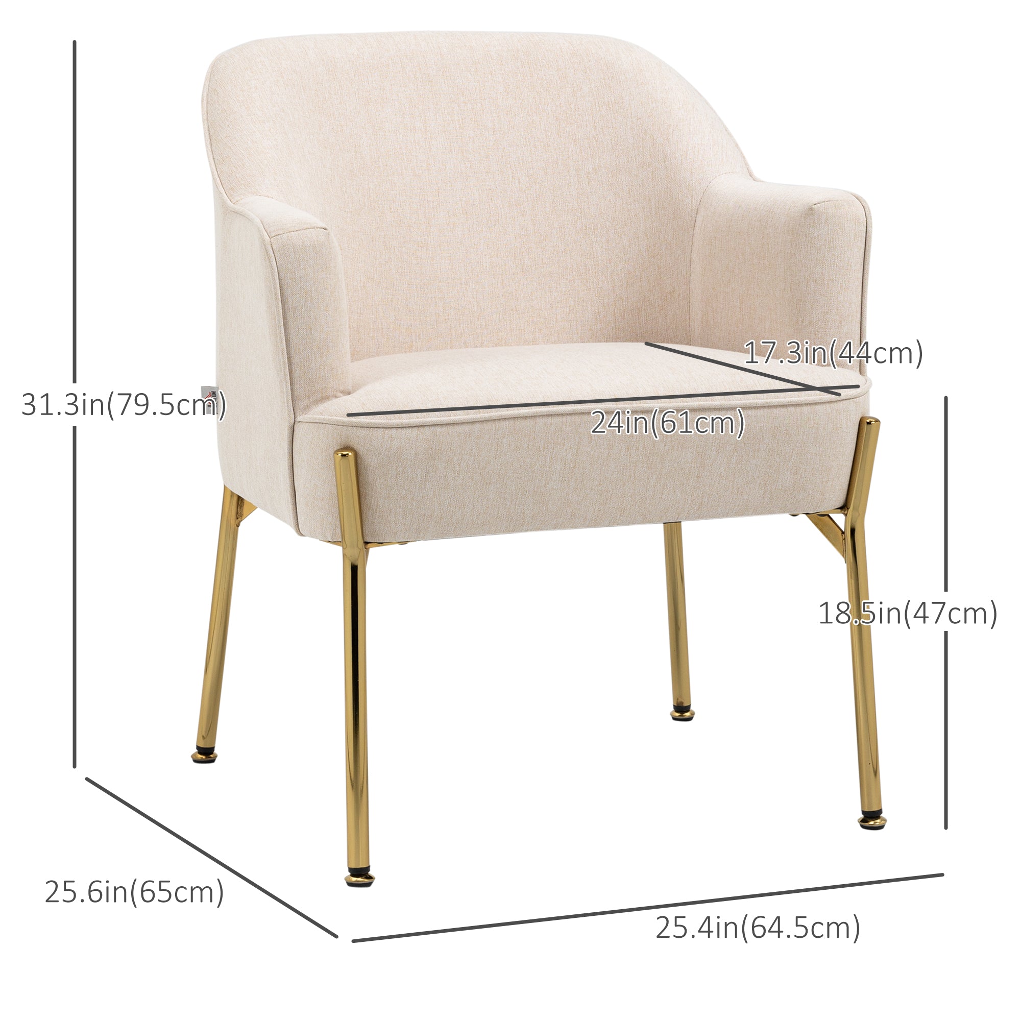 Modern Fabric Armchair, Metal Legs, Cream White, Living Room, Office-DECOROLALA