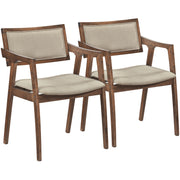 Modern Fabric Upholstered Rubber Wood Dining Chairs Set of 2 with Arms-Beige-Dining Chairs-DECOROLALA