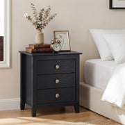 Modern Farmhouse 3-Drawer NightStand with Wood Grain Accents and Sleek Knobs-Black-Nightstands-DECOROLALA