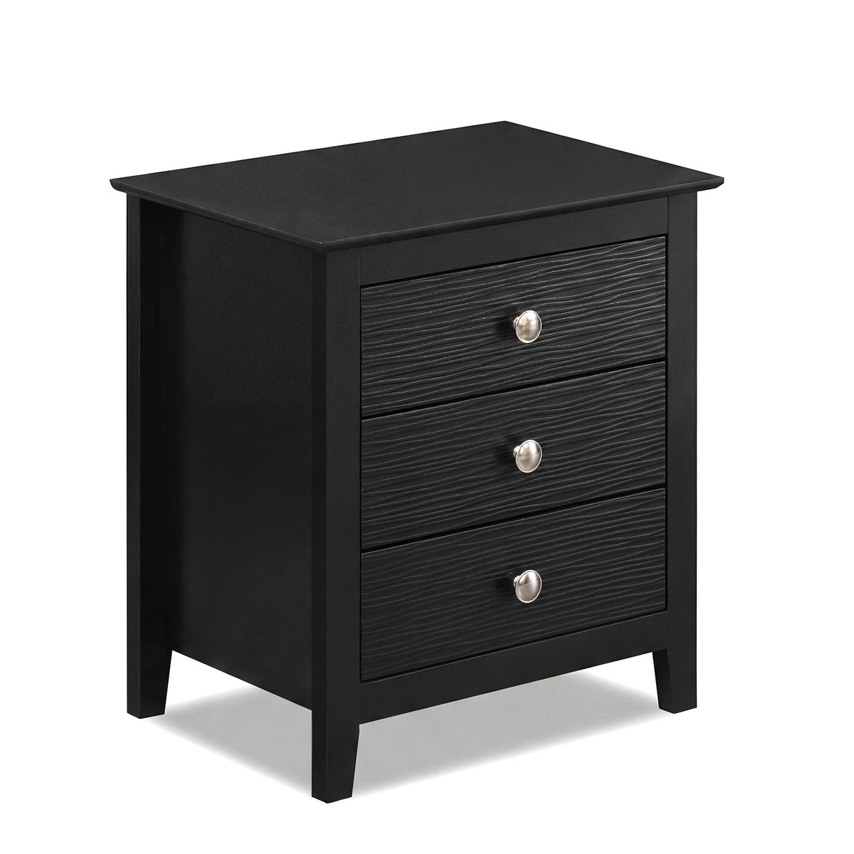 Modern Farmhouse 3-Drawer NightStand with Wood Grain Accents and Sleek Knobs-Black-Nightstands-DECOROLALA