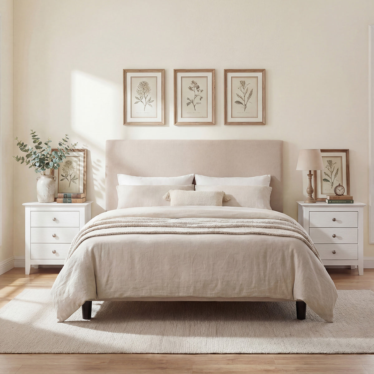 Modern Farmhouse 3-Drawer NightStand with Wood Grain Accents and Sleek Knobs-White-Nightstands-DECOROLALA