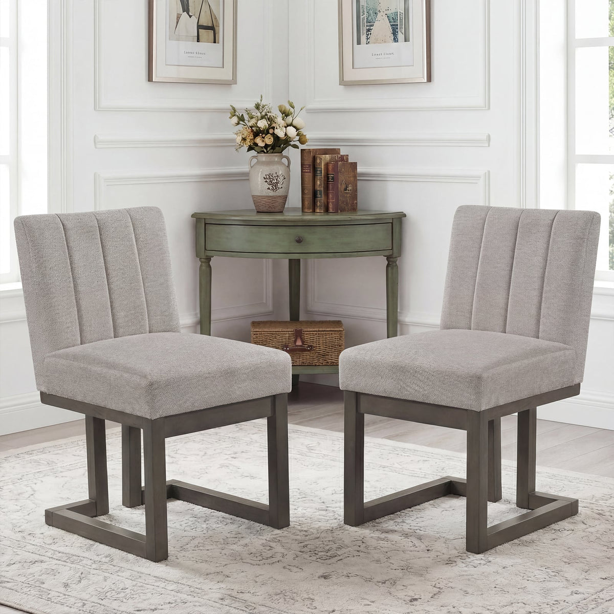 Modern Farmhouse Fabric Dining Chairs Set of 2 with 5.5" Thickened Padded Seat-Gray-Dining Chairs-DECOROLALA