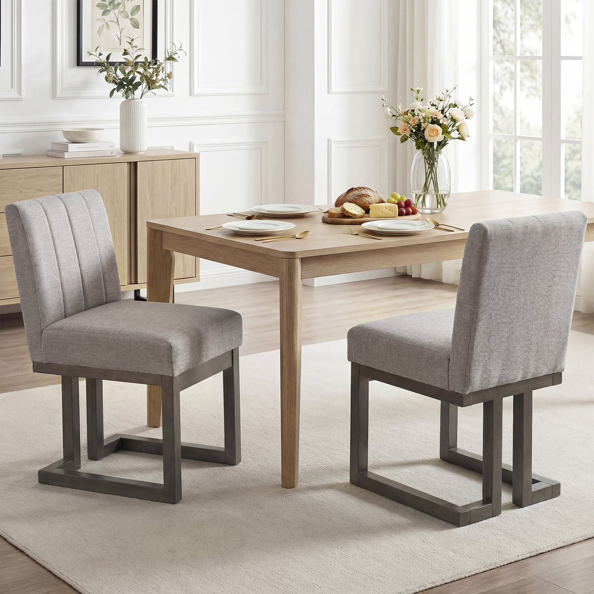 Modern Farmhouse Fabric Dining Chairs Set of 2 with 5.5" Thickened Padded Seat-Gray-Dining Chairs-DECOROLALA