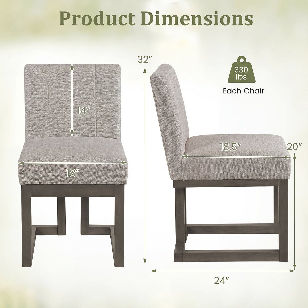 Modern Farmhouse Fabric Dining Chairs Set of 2 with 5.5" Thickened Padded Seat-Gray-Dining Chairs-DECOROLALA