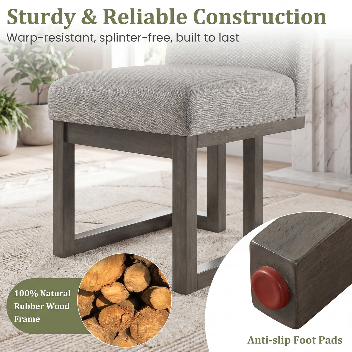 Modern Farmhouse Fabric Dining Chairs Set of 2 with 5.5" Thickened Padded Seat-Gray-Dining Chairs-DECOROLALA