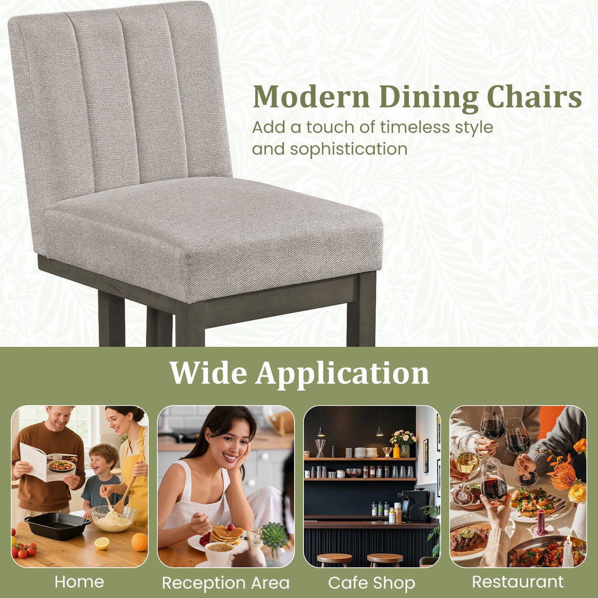 Modern Farmhouse Fabric Dining Chairs Set of 2 with 5.5" Thickened Padded Seat-Gray-Dining Chairs-DECOROLALA