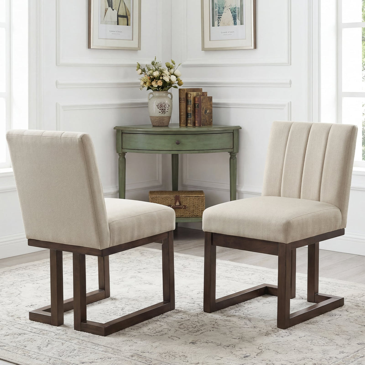 Modern Farmhouse Fabric Dining Chairs Set of 2 with 5.5" Thickened Padded Seat-Walnut-Dining Chairs-DECOROLALA