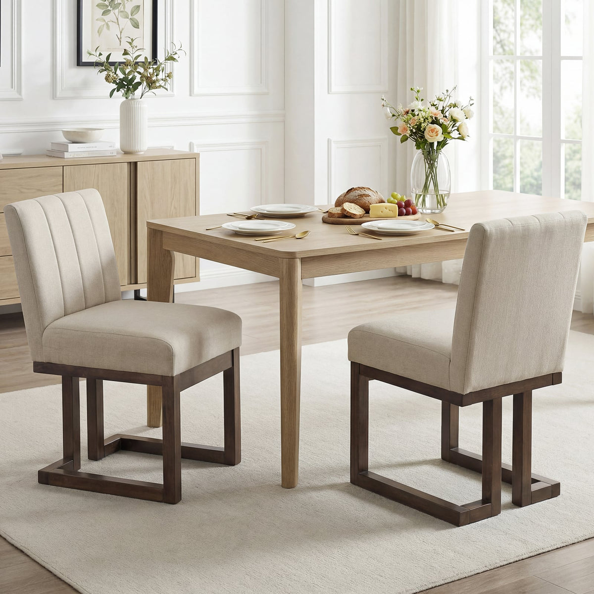 Modern Farmhouse Fabric Dining Chairs Set of 2 with 5.5" Thickened Padded Seat-Walnut-Dining Chairs-DECOROLALA