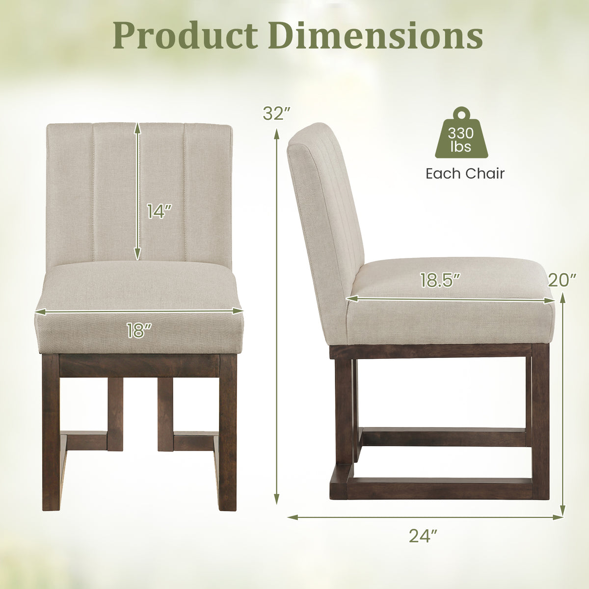Modern Farmhouse Fabric Dining Chairs Set of 2 with 5.5" Thickened Padded Seat-Walnut-Dining Chairs-DECOROLALA