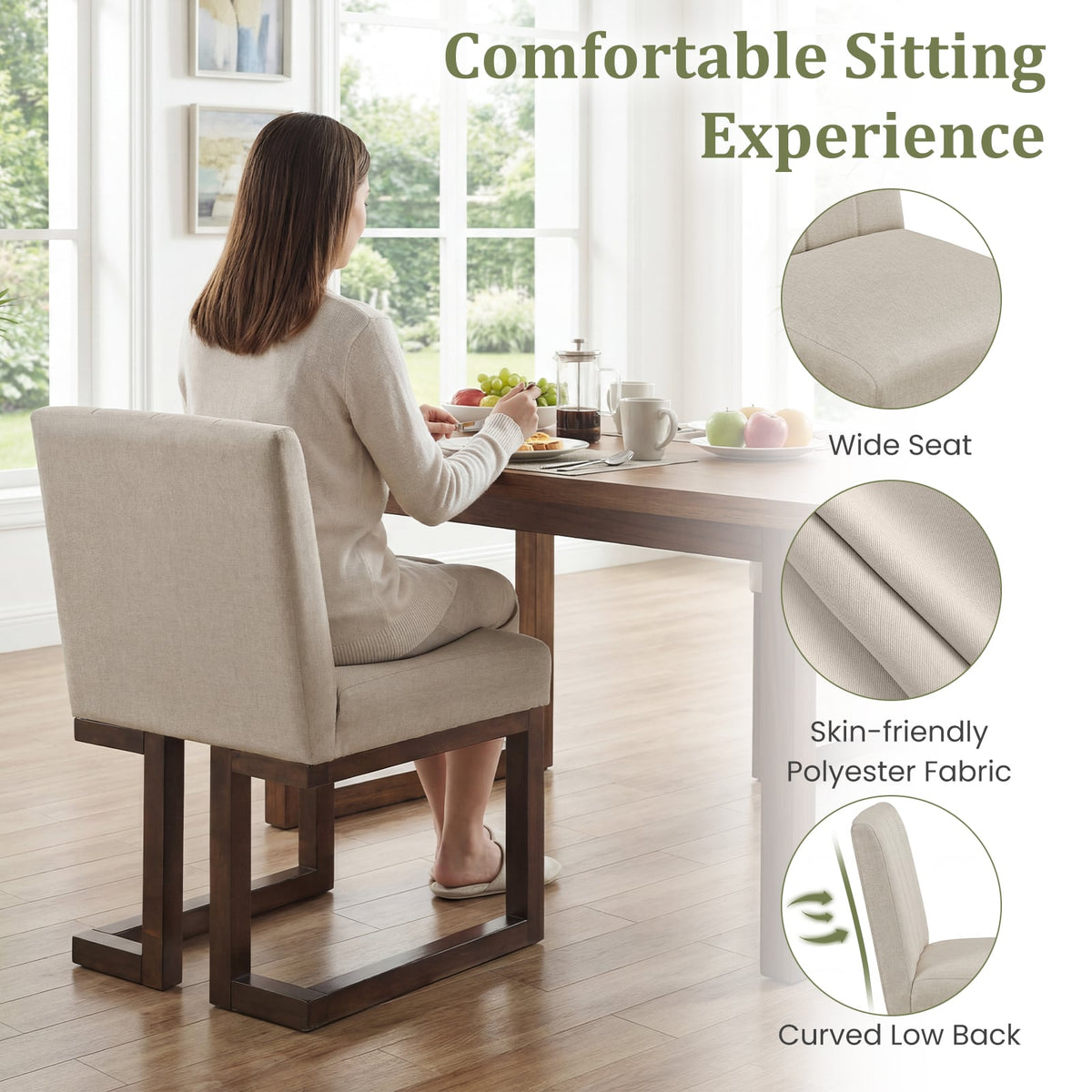 Modern Farmhouse Fabric Dining Chairs Set of 2 with 5.5" Thickened Padded Seat-Walnut-Dining Chairs-DECOROLALA
