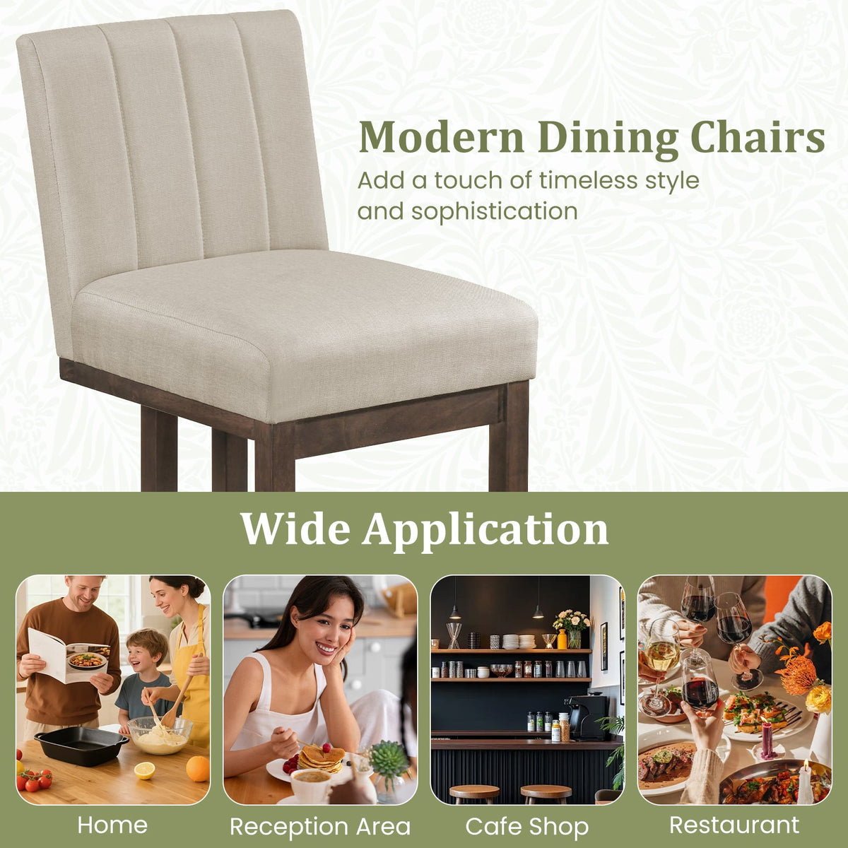 Modern Farmhouse Fabric Dining Chairs Set of 2 with 5.5" Thickened Padded Seat-Walnut-Dining Chairs-DECOROLALA