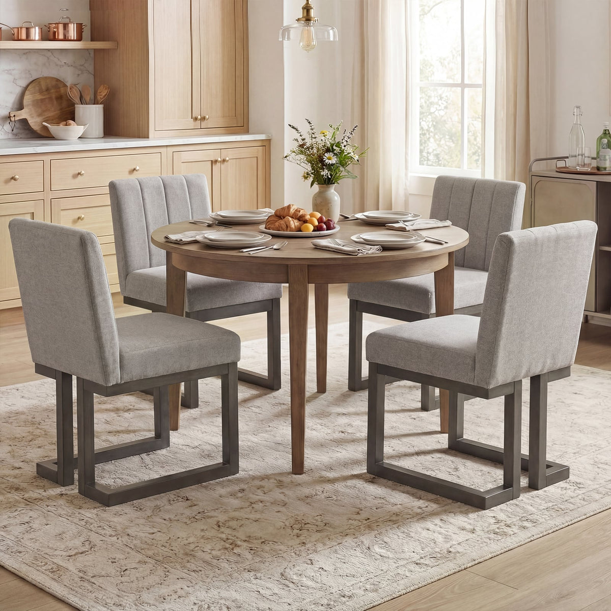 Modern Farmhouse Fabric Dining Chairs Set of 4 with 5.5" Thickened Padded Seat-Gray-Dining Chairs-DECOROLALA
