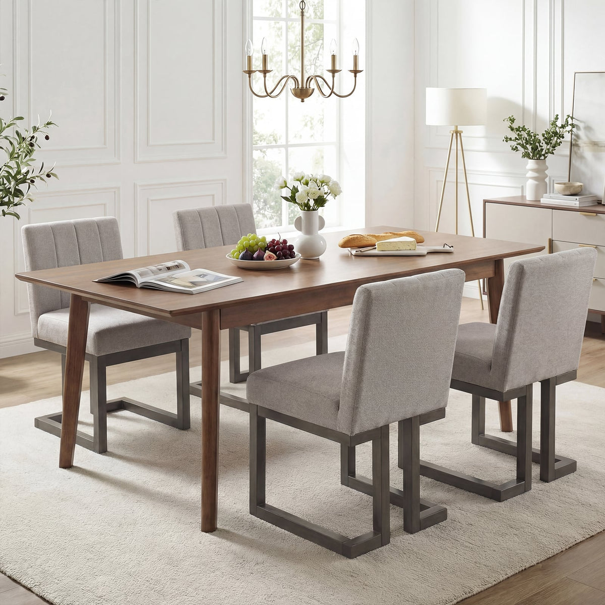 Modern Farmhouse Fabric Dining Chairs Set of 4 with 5.5" Thickened Padded Seat-Gray-Dining Chairs-DECOROLALA