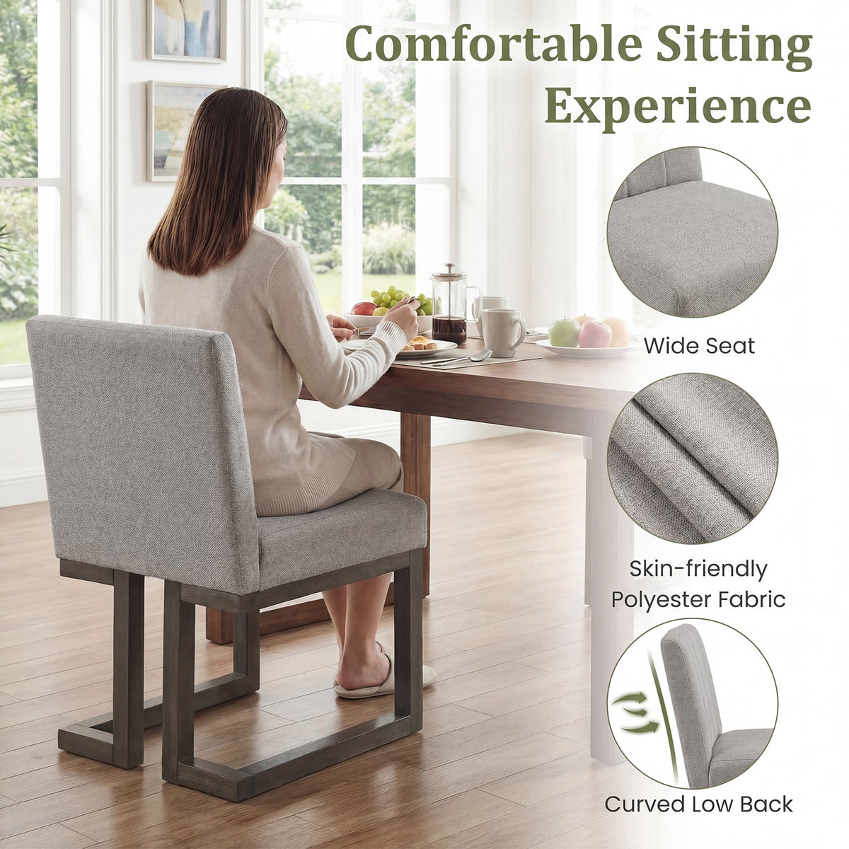 Modern Farmhouse Fabric Dining Chairs Set of 4 with 5.5" Thickened Padded Seat-Gray-Dining Chairs-DECOROLALA