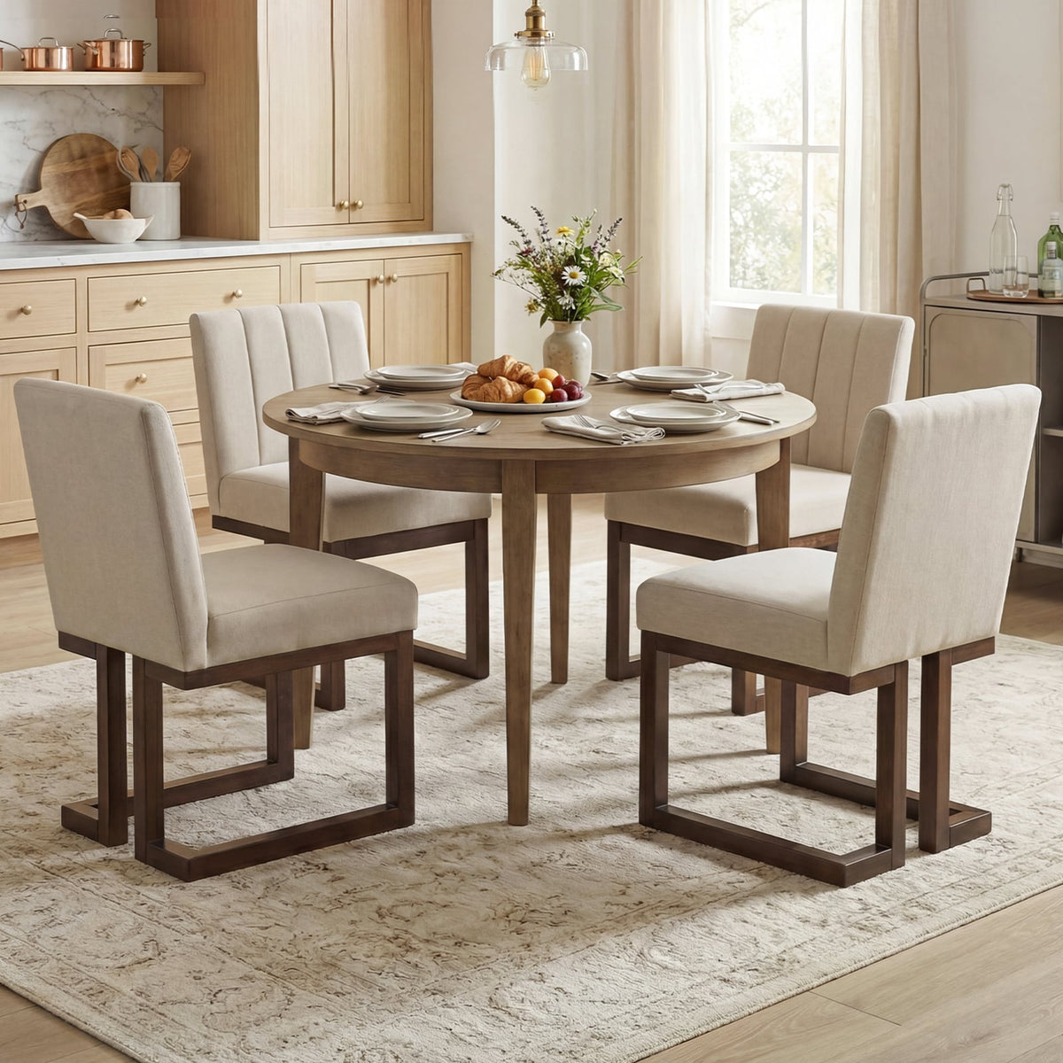 Modern Farmhouse Fabric Dining Chairs Set of 4 with 5.5" Thickened Padded Seat-Walnut-Dining Chairs-DECOROLALA