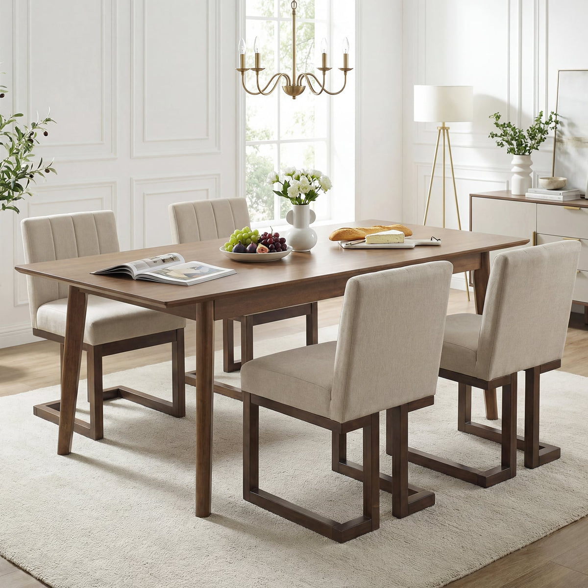 Modern Farmhouse Fabric Dining Chairs Set of 4 with 5.5" Thickened Padded Seat-Walnut-Dining Chairs-DECOROLALA