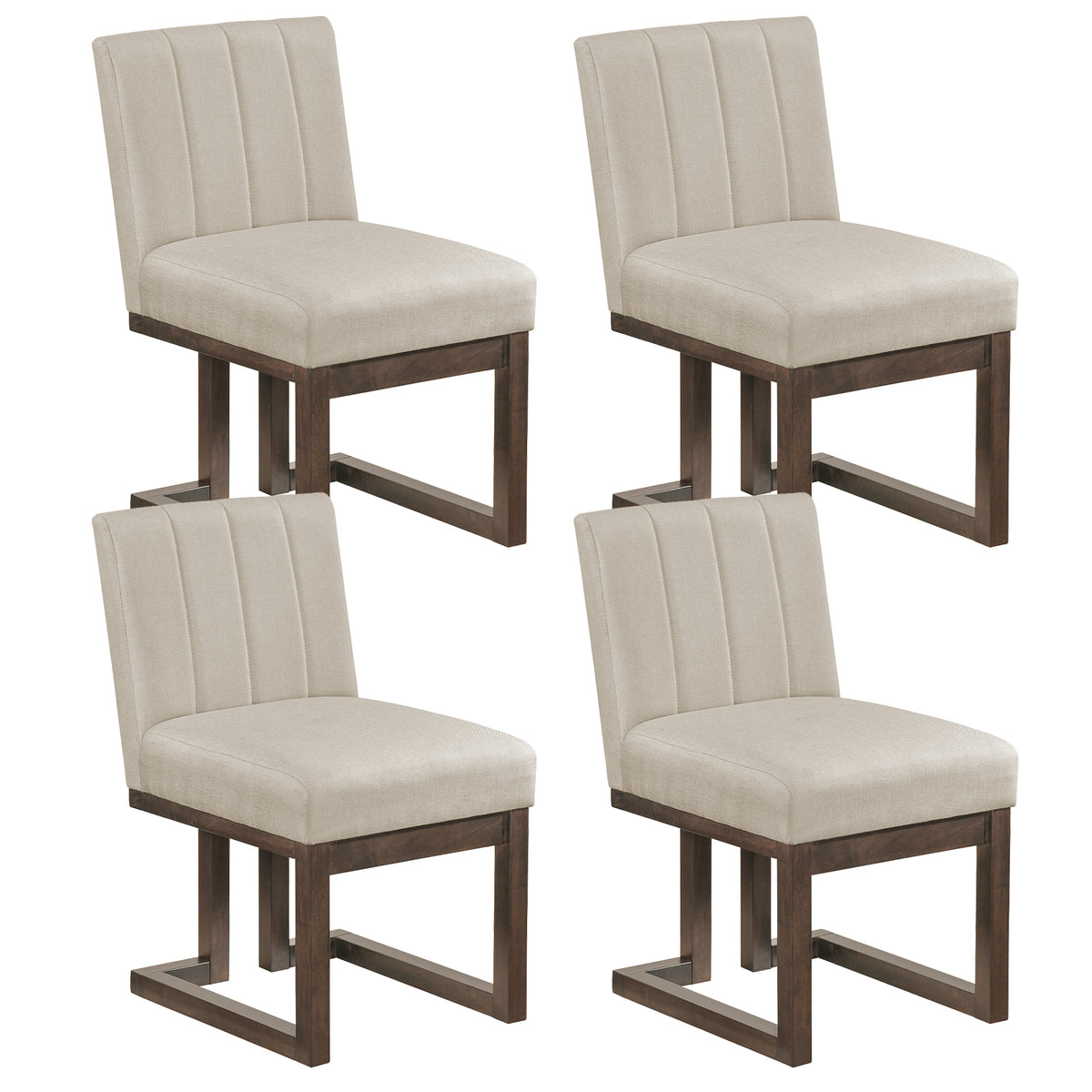 Modern Farmhouse Fabric Dining Chairs Set of 4 with 5.5" Thickened Padded Seat-Walnut-Dining Chairs-DECOROLALA