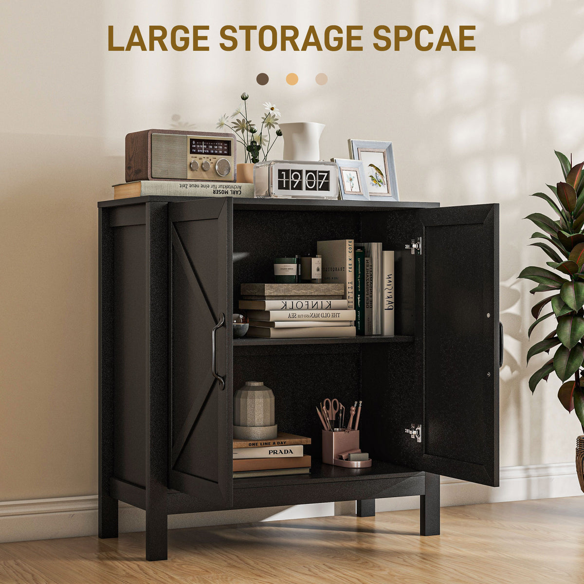 Modern Farmhouse Sideboard - Black Oak Barn Door Cabinet-Home Furnishings > Kitchen & Dining Furniture > Bar Cabinets-DECOROLALA